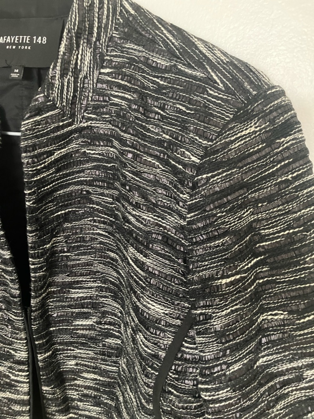 Lafayette 148 New York Black & White Marled Open-Front Jacket - Picture 3 of 3